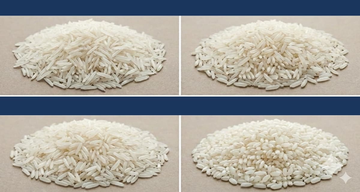 Illustration of four rice varieties
